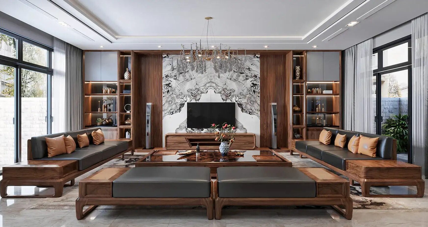 Thiết kế biệt thự gỗ óc chó cao cấp